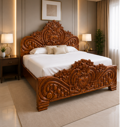 Solid Teak Wood Designer King Box Bed – Melamine Glossy Finish