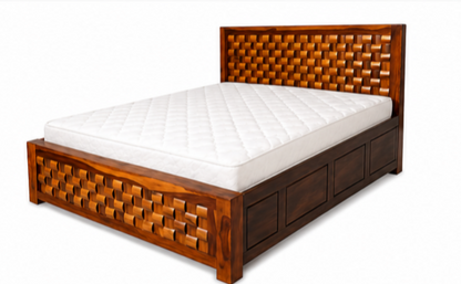 Solid Teak Wood King Box Bed with Storage – Premium Melamine Glossy Finish