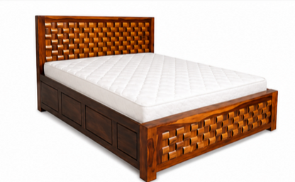 Solid Teak Wood King Box Bed with Storage – Premium Melamine Glossy Finish