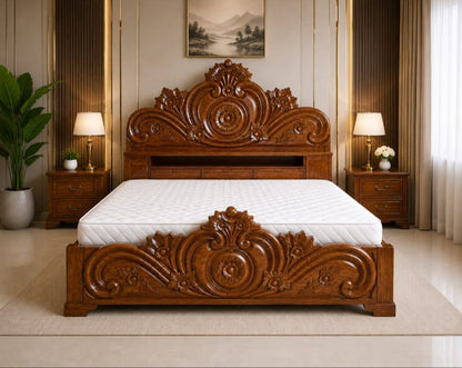 Solid Teak Wood Designer King Counter Box Bed